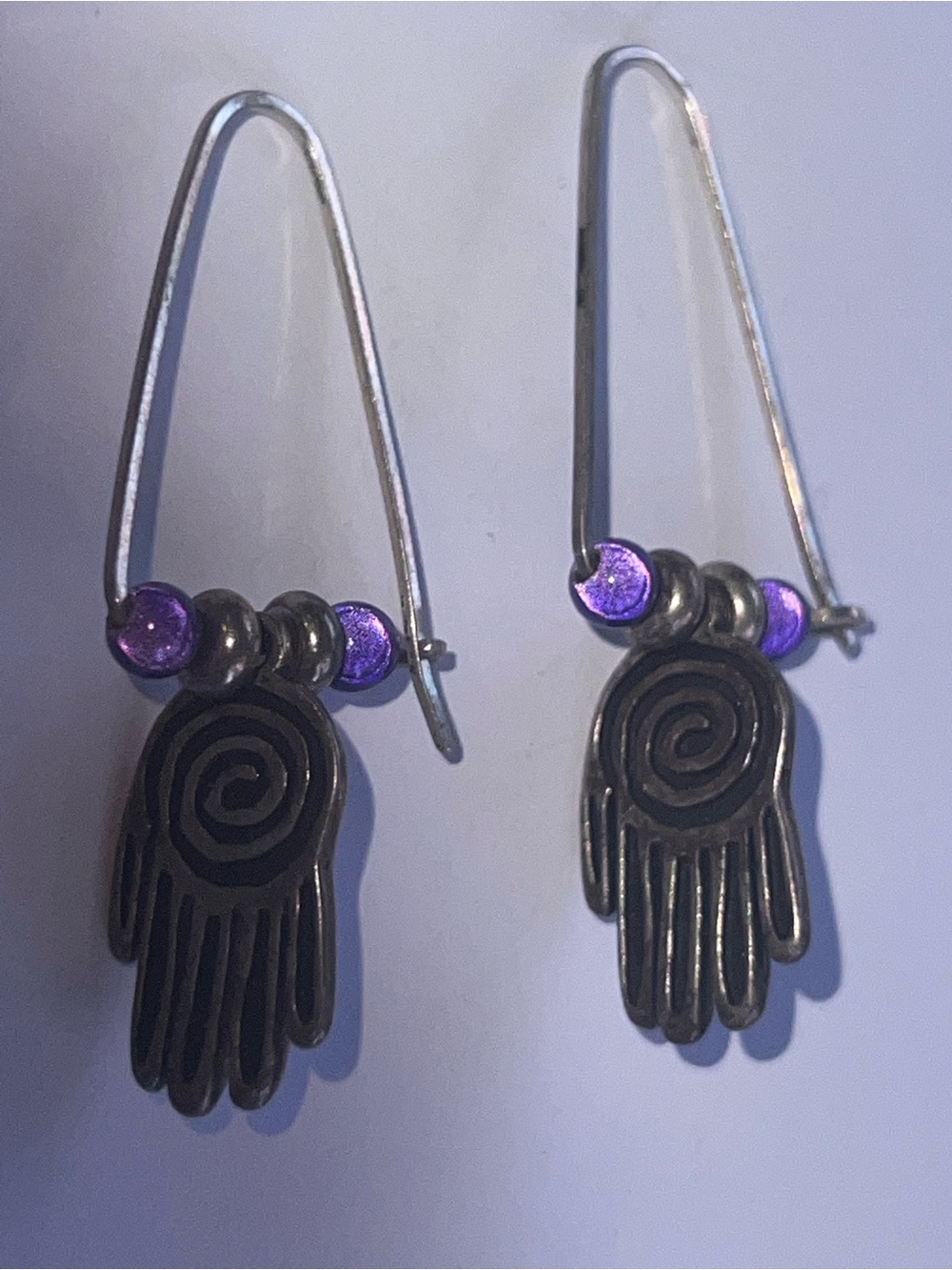 Pierced Earrings silver charm artistic shaman healer hand symbol bead vintage